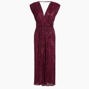 Sabina Musáyev  Donna Plissé Tie-Waist Midi-Dress in Ruby Wine